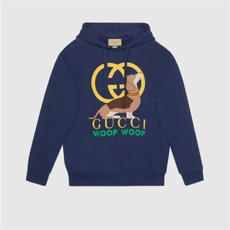 'Gucci Woof Woof' print sweatshirt in dark blue .